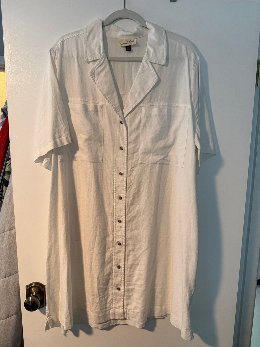 Universal Thread White Short-Sleeve Button-Front Tunic Shirt Dress